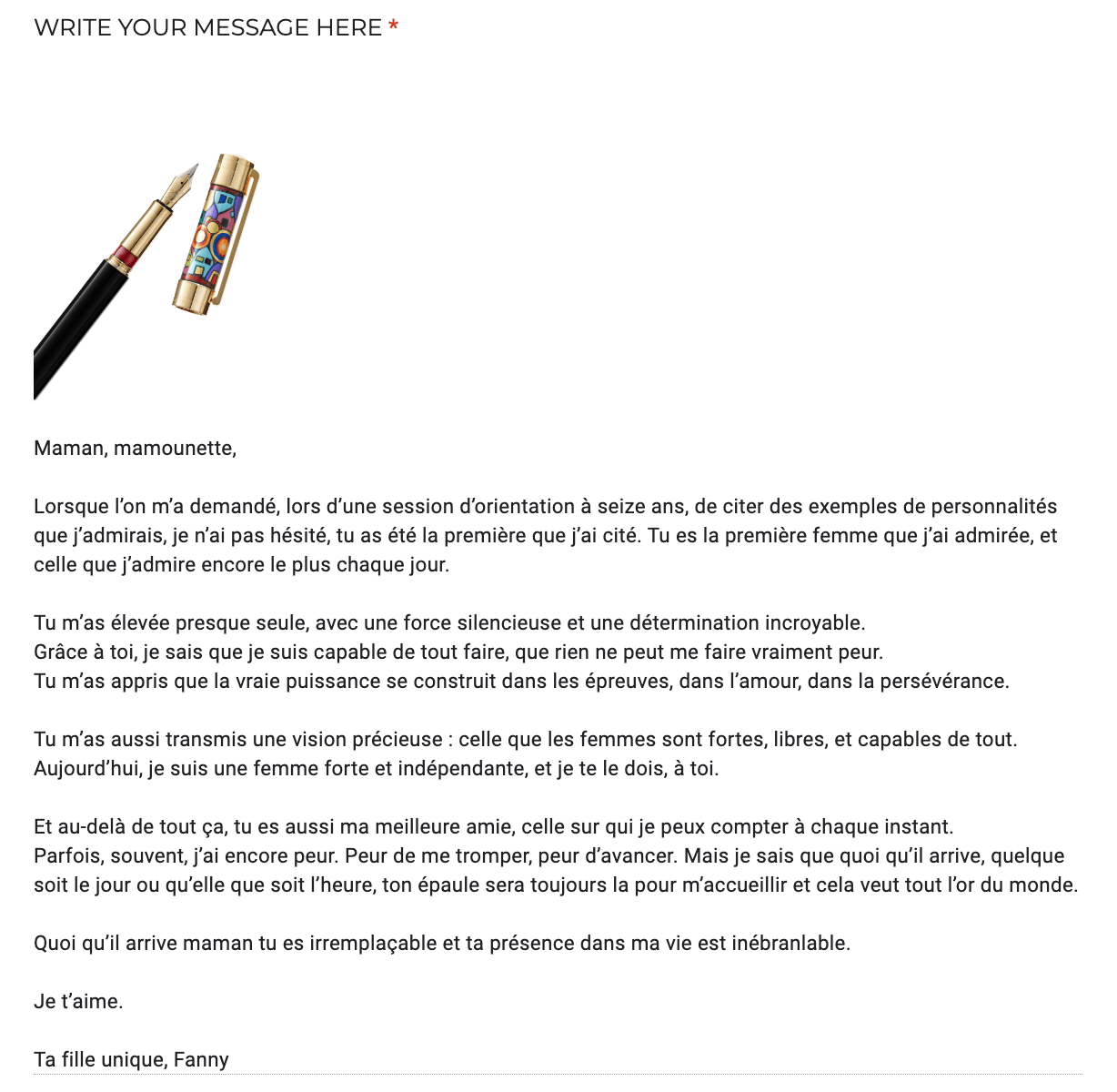 Love letter to Mom - 2nd prize winner, Fanny!
