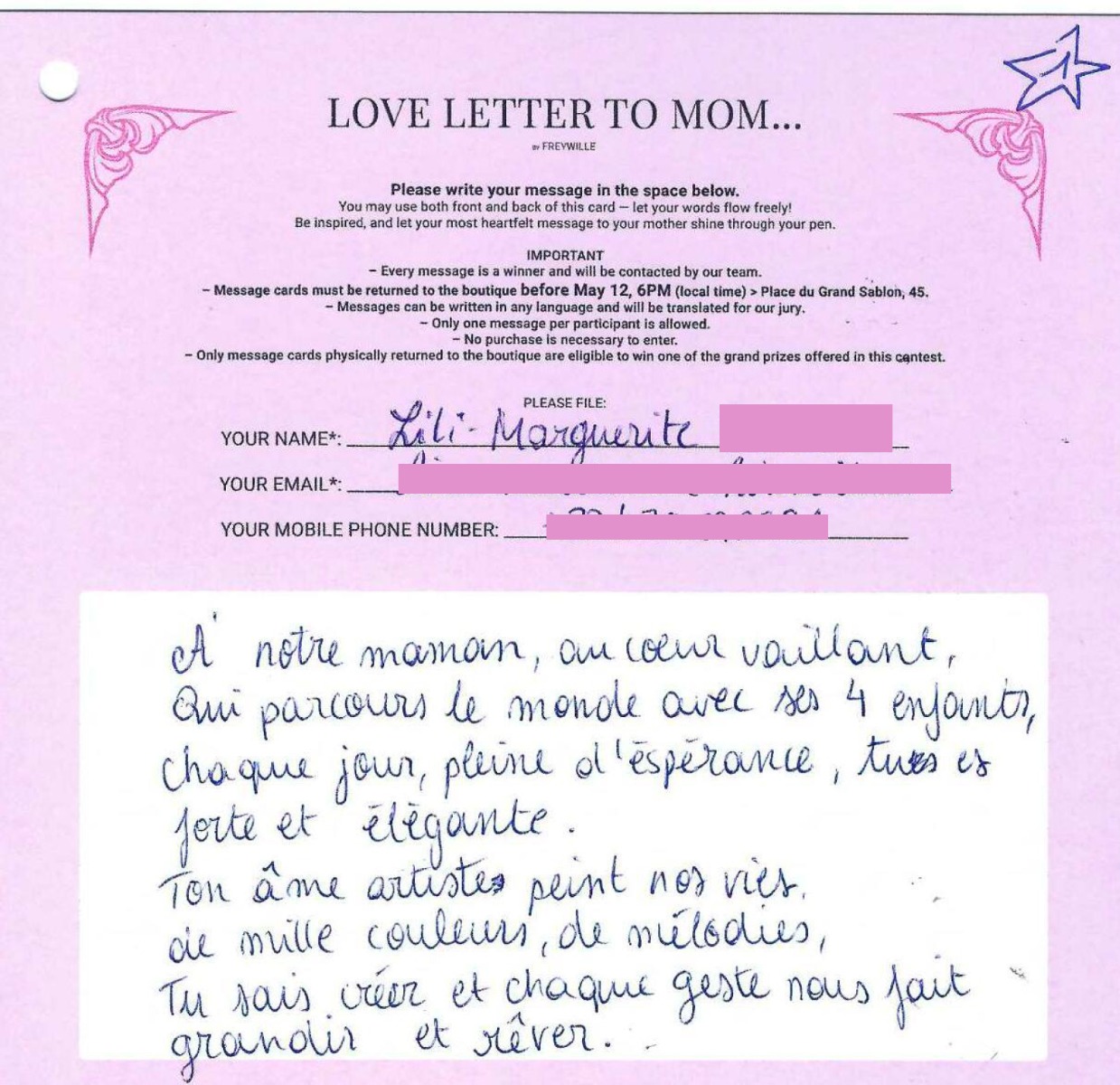 Love letter to Mom - 1st prize winner, Lili! part1