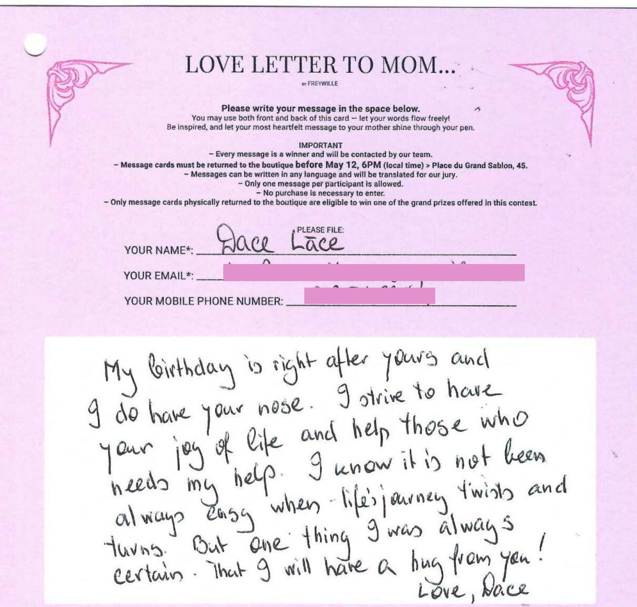 Love letter to Mom - 3rd prize winner, Dace!